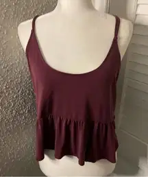 Urban Outfitters  Burgundy Peplum Babydoll Spaghetti Strap Tank Small Crop Top