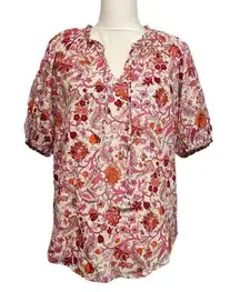 NWT Magenta White Puff Sleeve Blouse Top Rich Magenta Floral Print  New