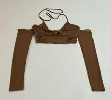 White Fox Brown Off Shoulder Corset Crop Top Size M Long Sleeve Bustier