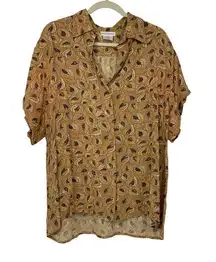 EVAN PICONE GOLDEN BROWN WITH WHITE & BLACK PINNATE LEAF DESIGN TOP SIZE 14