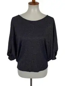 Zara Womens Top Small Dolman Sleeve Blue Shimmer Short Sleeve Trendy
