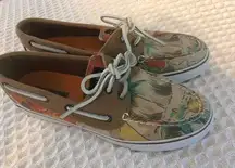 Sperry  Topsider Tropical Print Preppy Deck Moccasin Boat Shoe Canvas Leather 7M