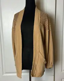 DAYTRIP CARAMEL BROWN LACE INSERT BASIC CARDIGAN BOHO LAYER COVER UP