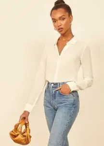 NWT Reformation Violet Semi-Sheer‎ Button Front Blouse Shirt Ivory Medium $128