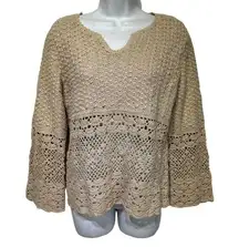 VTG 90s Tiara Beige Crochet Sweater M Bell Sleeve Hippie Bohemian