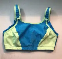 Glamorise Sports Bra Elite Performance Double Layer Bra Blue & Green Sz 34D GUC