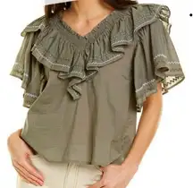 Something Navy Woman’s Felix Ruffle Top Size Small Olive Green