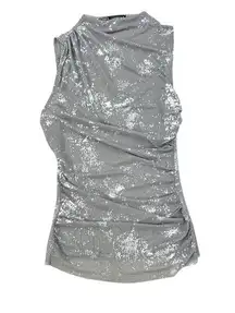 ZARA  - Metallic Sheer Sleeveless Ruched Top in Silver