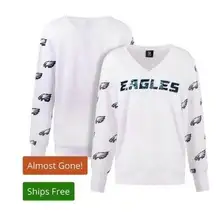Cuce White Philadelphia Eagles Sequin Vneck Medium
