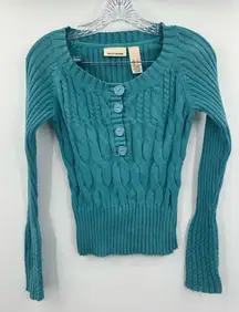 DKNY Women's Teal Blue Y2K Henley Style Cable Knit Sweater Size Small