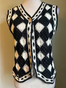 Crochet Vest Black Cream boho whimsigoth fairy Y2K grunge  Sleeveless Boho