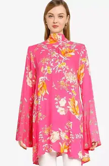 Tate Lollipop Combo Floral Bell Sleeve Tunic Mock Neck