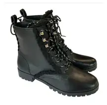 Kate spade Raquelle New York faux fur black leather lace upper combat boots 8.5