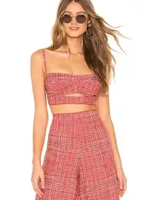 Agua Bendita Mariana Top Red White Plaid Crop Keyhole Detail Size Small​