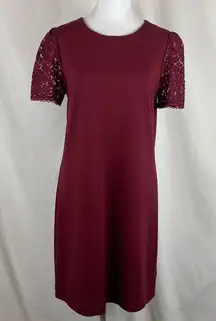 Draper James Burgundy With Sheer Lace Sleeves Date Night Shift Dress NWT