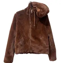 Rachel Zoe Faux Fur Hooded Long Sleeved Lined Coat Women’s Size Small Brown NWT