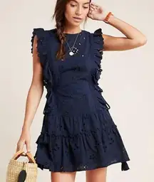 MISA Los Angeles Marieta Eyelet Dress in Navy Sz XS