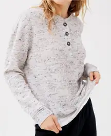 Urban Outfitters Cozy Oversized Henley Top Womens S Gray Flecked Buttons Soft