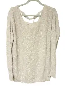 Free People Size Large Cream Lace Up Back Scoop Neck‎ Sweater