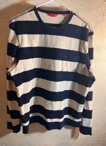 Izod Navy and White Striped Sweatshirt M loose fit rugby stripes M