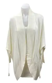 NEW Lou & Grey White Open Front Long Sleeve Knit Drawstring Cardigan Sweater M