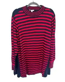 Susan Graver Tunic Sweater Size 3X Red Blue Striped Gold Button American Patriot