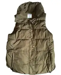 OLD NAVY womens Sm military olive green poly filled puffer vest fleece lined
