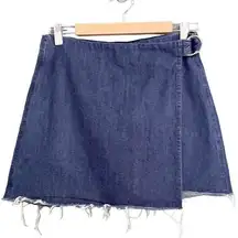 Madewell Denim Raw-Hem Dark Wash Belted Mini Wrap Jean Skirt Women’s Size 6