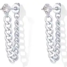 Solitaire Curb Chain Drop Earrings | White Gold Filled‎