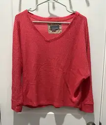 ANTHROPOLOGIE Women's Size S 3/4 Dolman Sleeve Waffle Knit Thermal Top Coral
