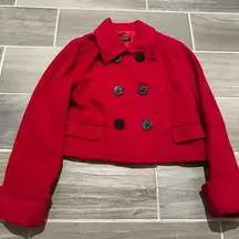 Karen Kane wool blend cropped coat red sailor anchor buttons size small