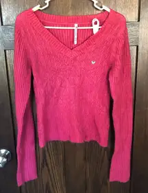 Y2k Aeropostale cable knit v-neck sweater hot pink - large