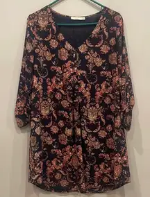 Floral Print babydoll dress dark blue