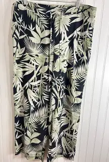 Green and Black Wide Leg Jumpsuit with Tropical Design