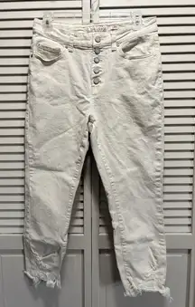 Indigo - Rein Tan Curvy Crop Raw Hem‎ Button Fly Denim Jeans Size 11 Mid Rise