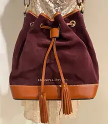 Dooney & Bourke Burgundy Suede Leather Drawstring Bucket Shoulder Bag