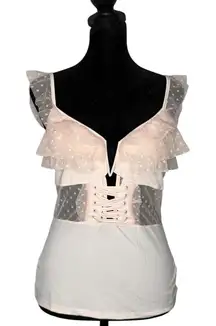 Venus Pink Ruffle Polka Dot Lace Top Size S Corset Feminine Romantic Balletcore‎