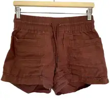 Athleta cabo linen 4" short rust pink elastic waist shorts pockets women's 0