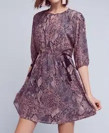 𝅺Anthro Floreat New Zharah Pink Python Snake Print Boho Tie Side Dress Small