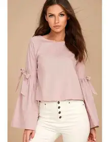Free People So Obviously Yours Blush Pink Long Sleeve Tie back Top size medium