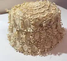 Vintage Cream Lace Bucket Hat Floral Applique Occasion Women