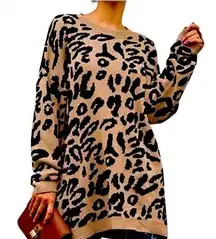 Elodie Leopard Print Oversized Sweater Long Sleeve Size Small