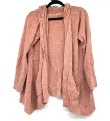 Barefoot Dreams Cozychic Ultra Lite Knit Hooded Open Cardigan in Peach