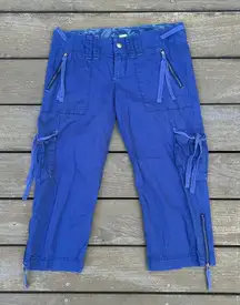 Y2K Blue Low Rise American Eagle Cargo Pants Capris w/ Zip Pockets