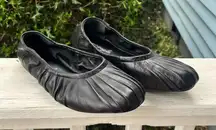 Free People Cara Ruched Leather Ballet Flats Ballet Black Size 8.5