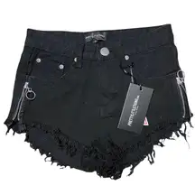 PrettyLittleThing Petite Black Side Zip Detail Denim Shorts