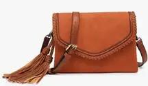 Jen & Co Sloan Vegan Crossbody Faux Suede Envelope Bag Burnt Orange Brown NWT