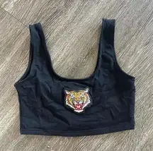NWOT Black adika crop tank top with lion patch CHEETAH leopard animal