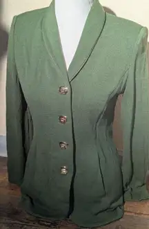 St. John Collection Santana Knit Jacket Blazer Dark Green Gold Buttons Size 4