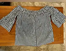 Abercrombie & Fitch Off-Shoulder Gingham Blouse Black White Smocked Ruffle Top S